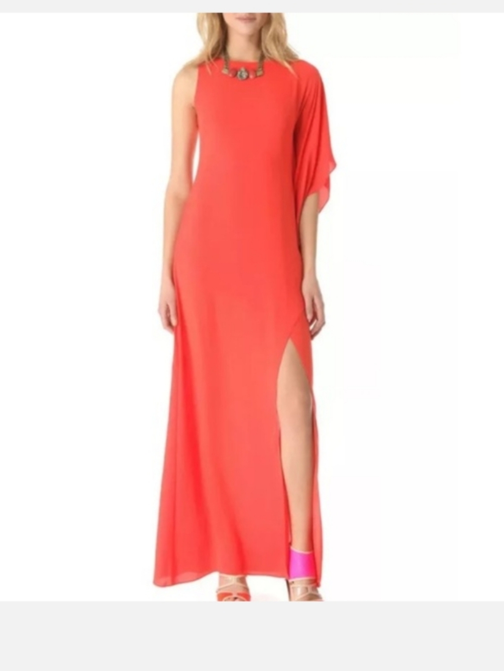 BCBG MaxAzria One-Shoulder Orange Floor Length Evening Gown